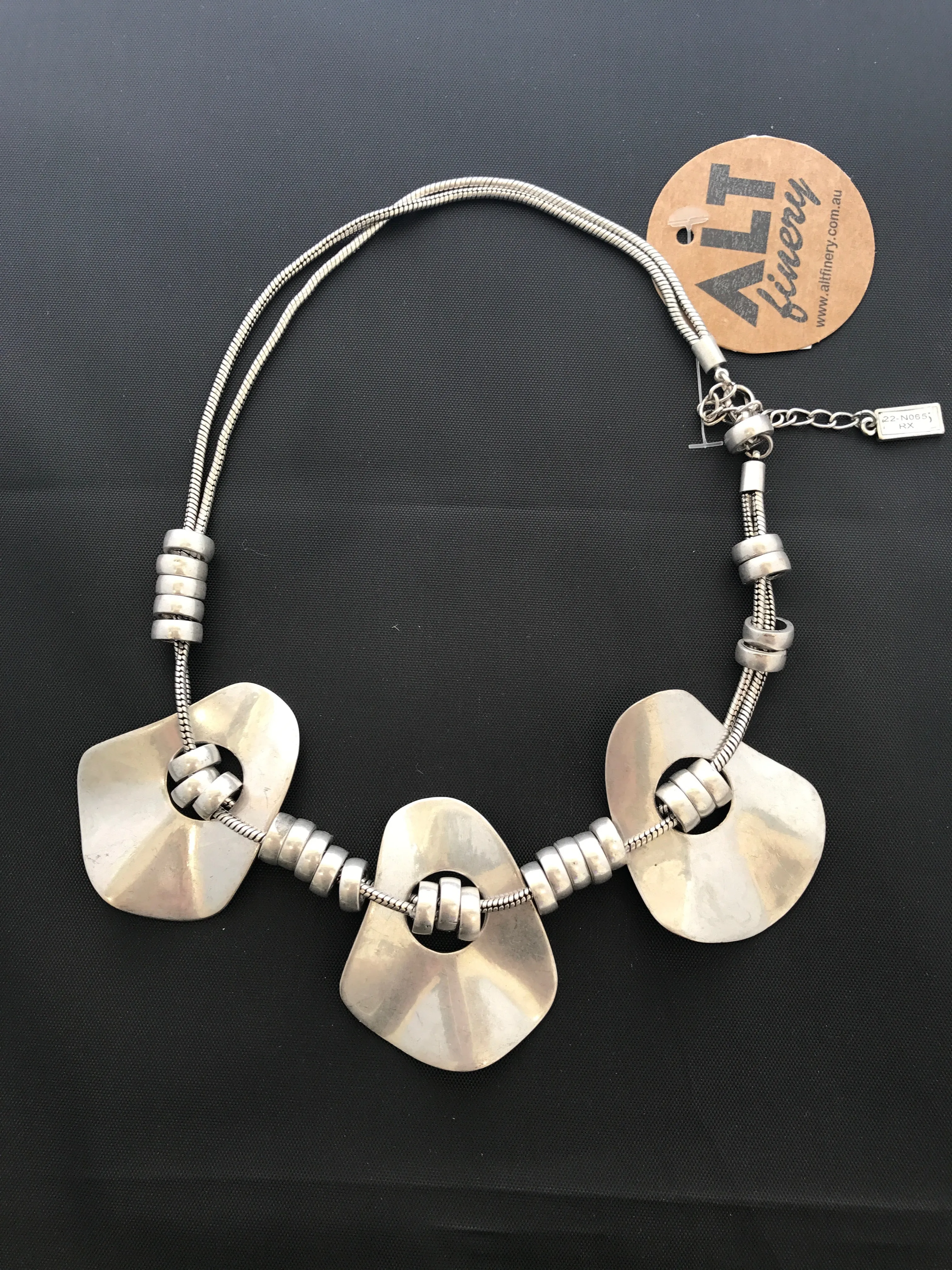 Womens Necklace Silver Beaten Disc Beaded